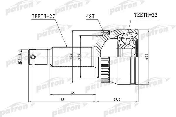 ШРУС наружный с кольцом ABS задний 27x60x22 ABS:48T KIA SPORTAGE 04-10 PATRON PCV1018