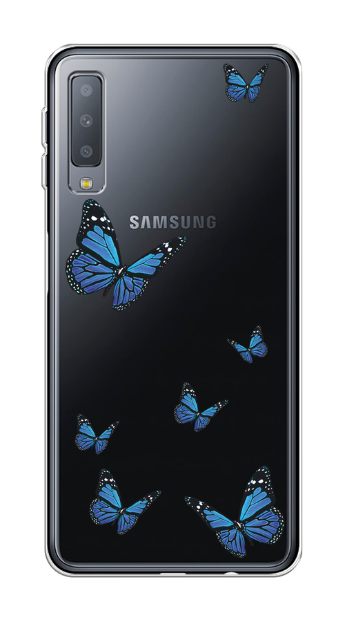 

Чехол на Samsung Galaxy A7 2018 "Blue butterflies", Синий;черный, 26750-1