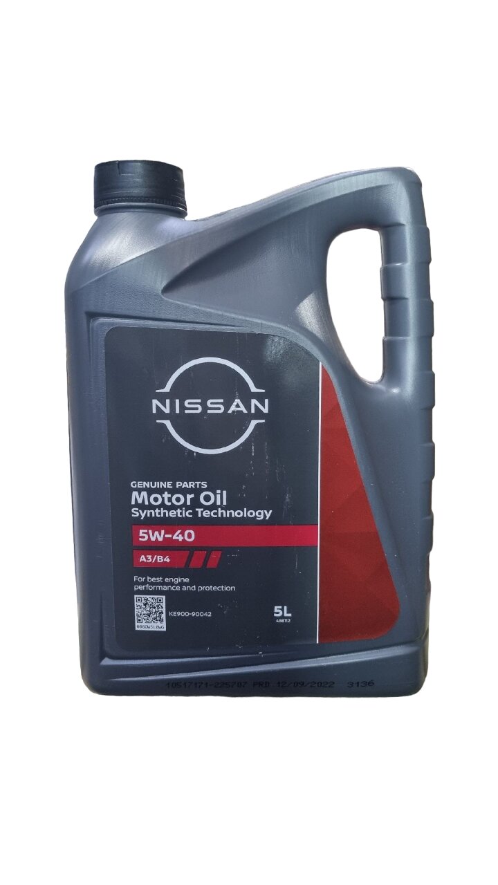 

NISSAN Масло Моторное "Nissan" Motor Oil 5w40 A3/B4 Sn/Сf (5 Л) Синт.