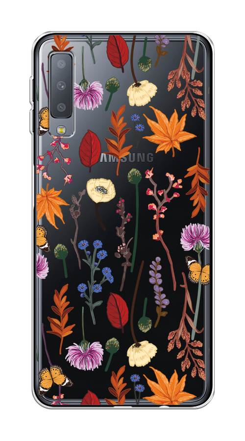 

Чехол на Samsung Galaxy A7 2018 "Orange Purple flowers", Оранжевый;красный;розовый;желтый;прозрачный, 26750-1