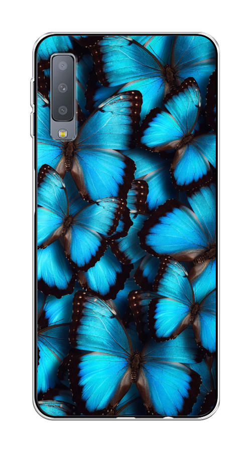 

Чехол на Samsung Galaxy A7 2018 "Тропическая бабочка 2", Голубой;черный, 26750-1
