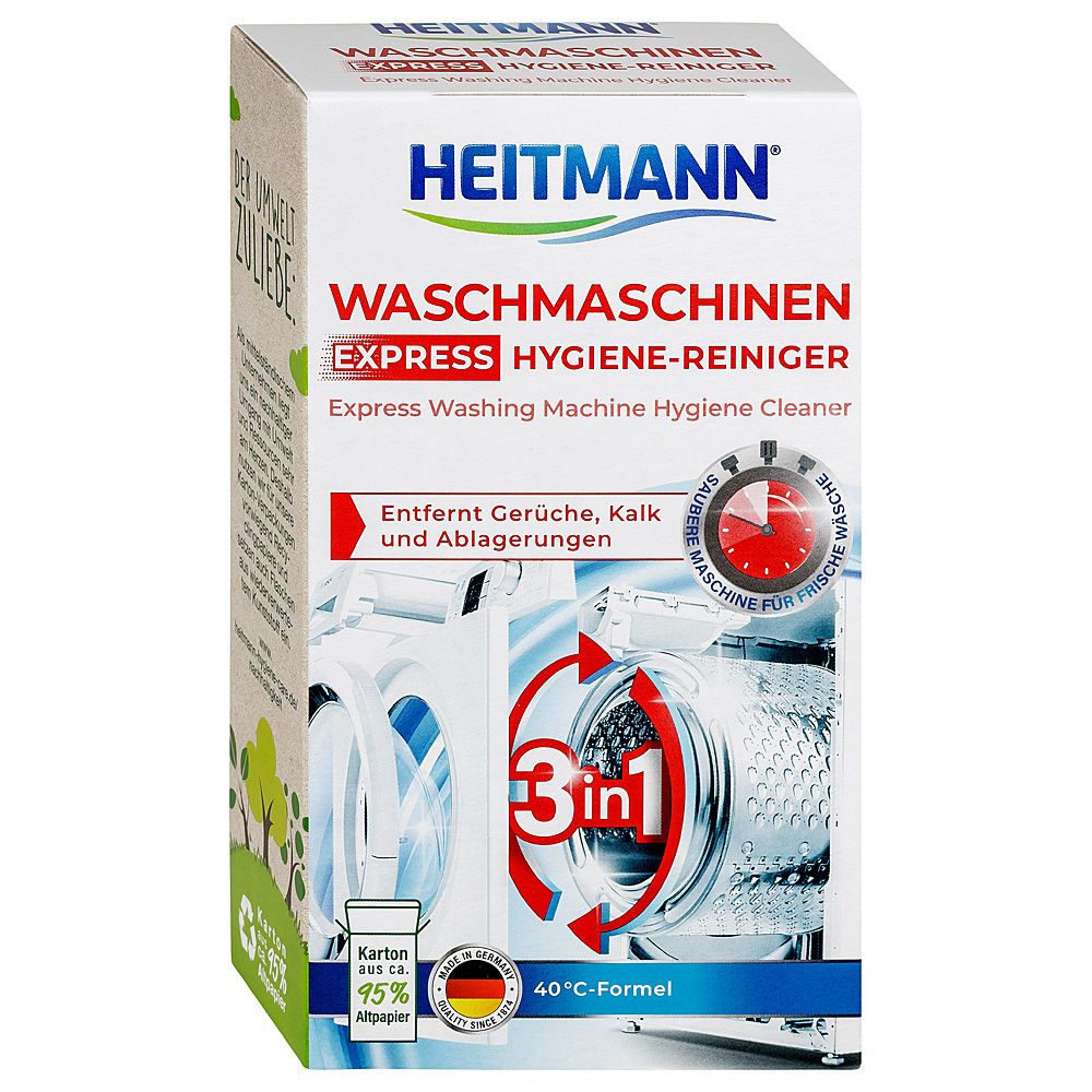Экспресс-очиститель для стир машин Heitmann  Waschmaschinen Hygiene-Reiniger Express 250гр спрей для глажки hygiene парфюмированный свежесть океана 550 мл