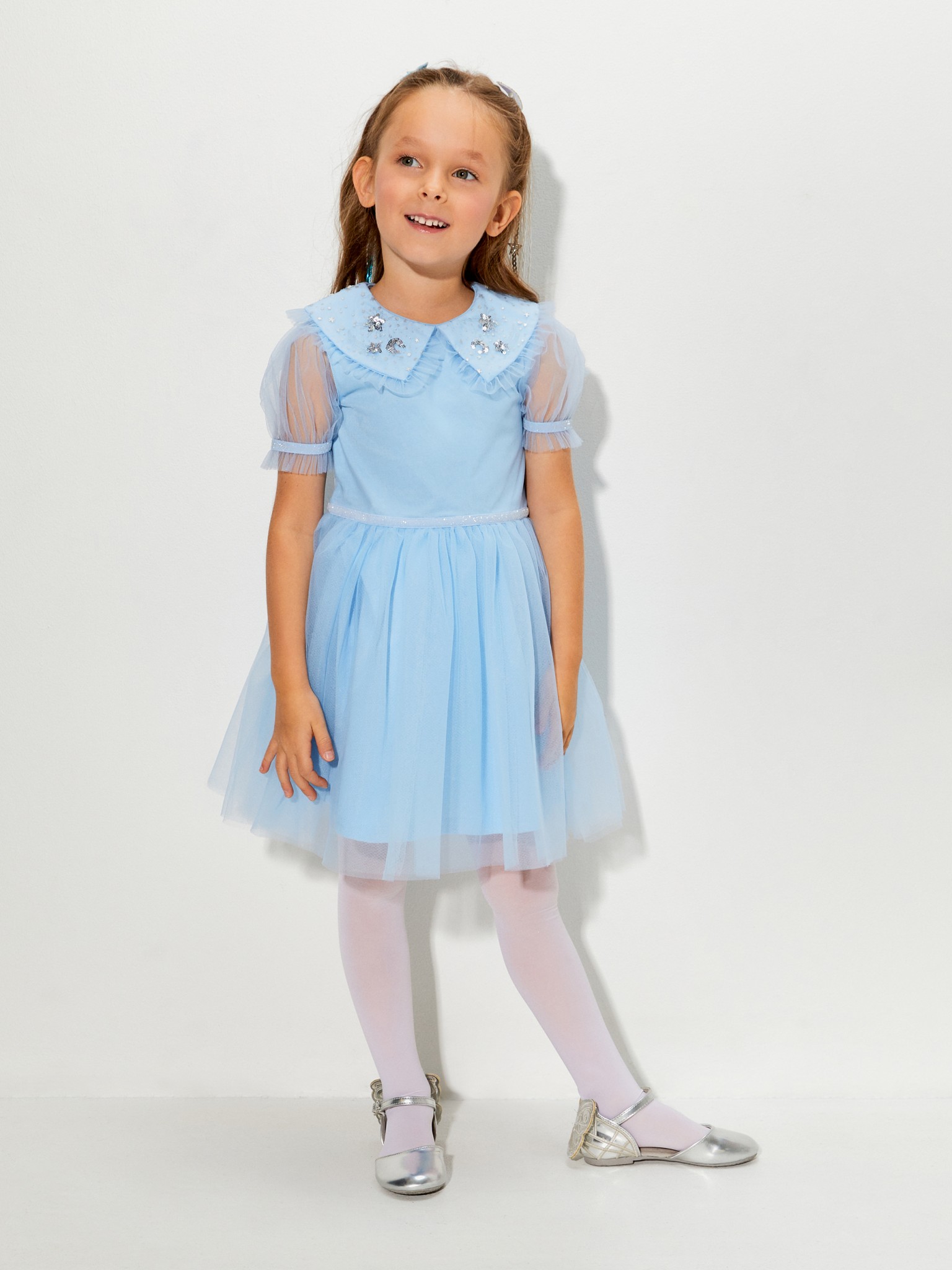 Платье детское Acoola 20220200798, голубой, 98 белое платье с рюшами и пайетками aletta детское