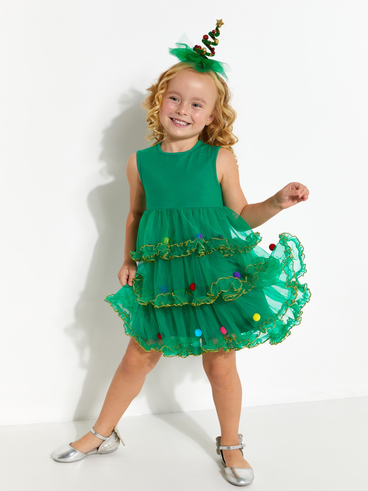 Платье детское Acoola 20220200797, зеленый, 98 помпоны 2 шт зеленый