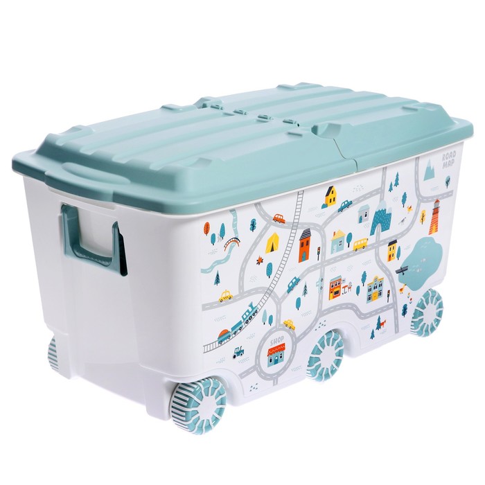Пластишка Ящик для игрушек на колесах с декором 