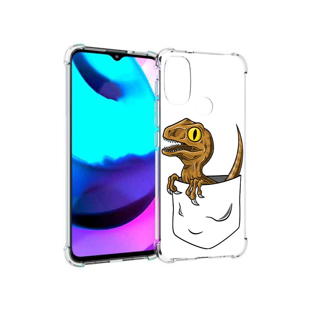 

Чехол MyPads Tocco для Motorola Moto E20 динозавр в кармане (PT162039.356.327), Прозрачный, Tocco