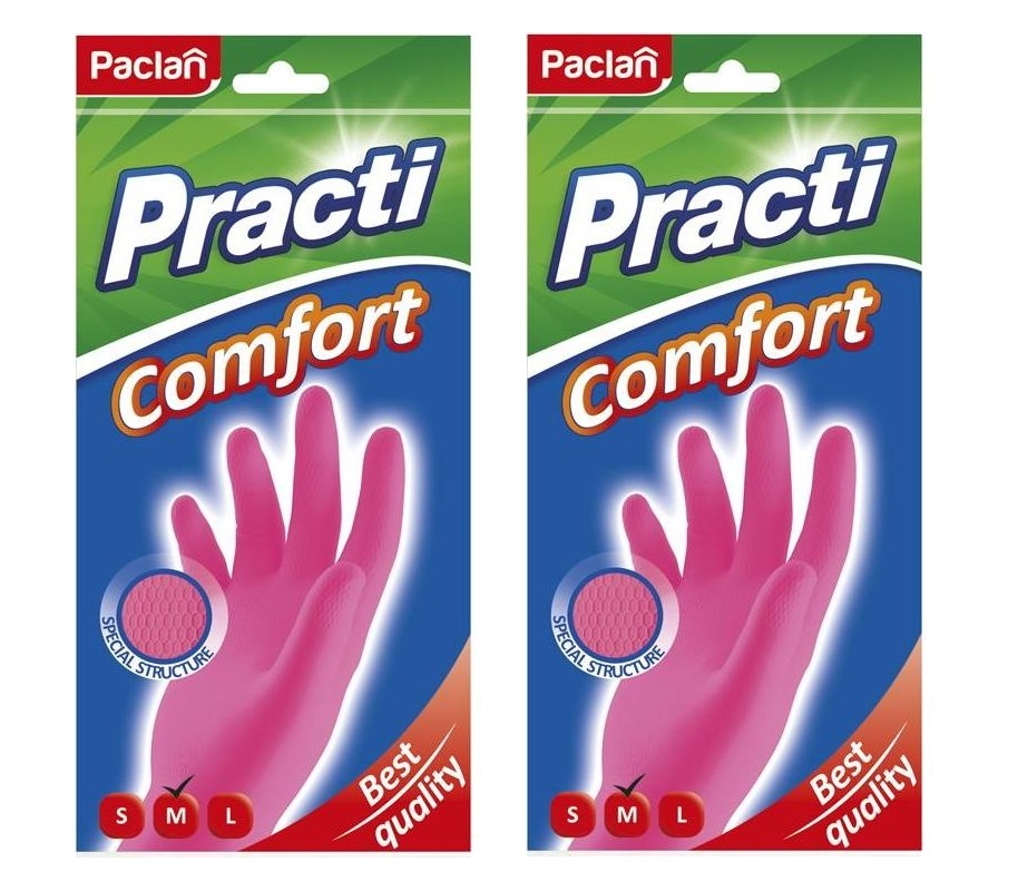 Комплект Paclan Перчатки резиновые Comfort (M) розовые 1 пара х 2 упак.