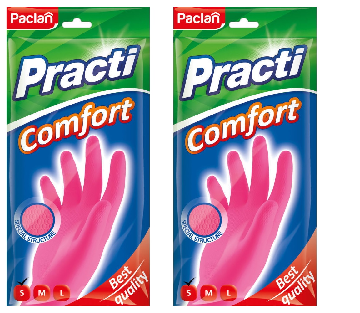 фото Комплект paclan перчатки резиновые comfort (s) розовые 1 пара х 2 упак.