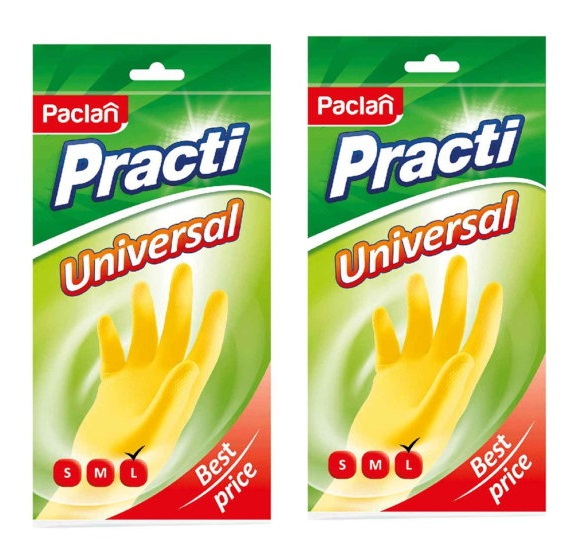 фото Комплект paclan перчатки резиновые universal (l) желтые 1 пара х 2 упак.