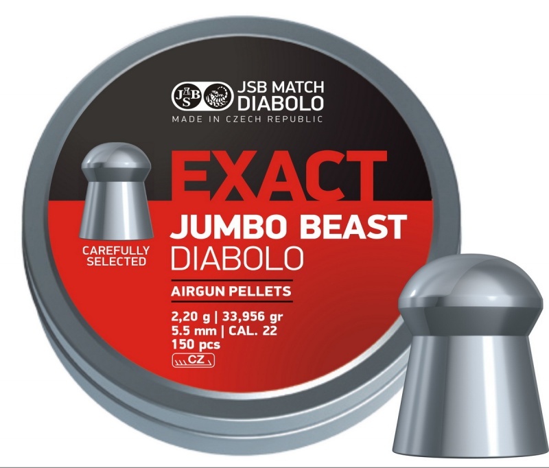 

Пули для пневматики JSB Exact Jumbo Beast 5,5 мм (cal.22), 150 шт, Серебристый, Exact Jumbo Beast