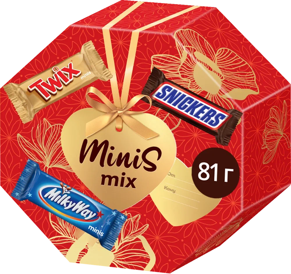 Набор подарочный Minis mix Box шоколадные батончики Twix, Snikers, Milky Way, 81 г