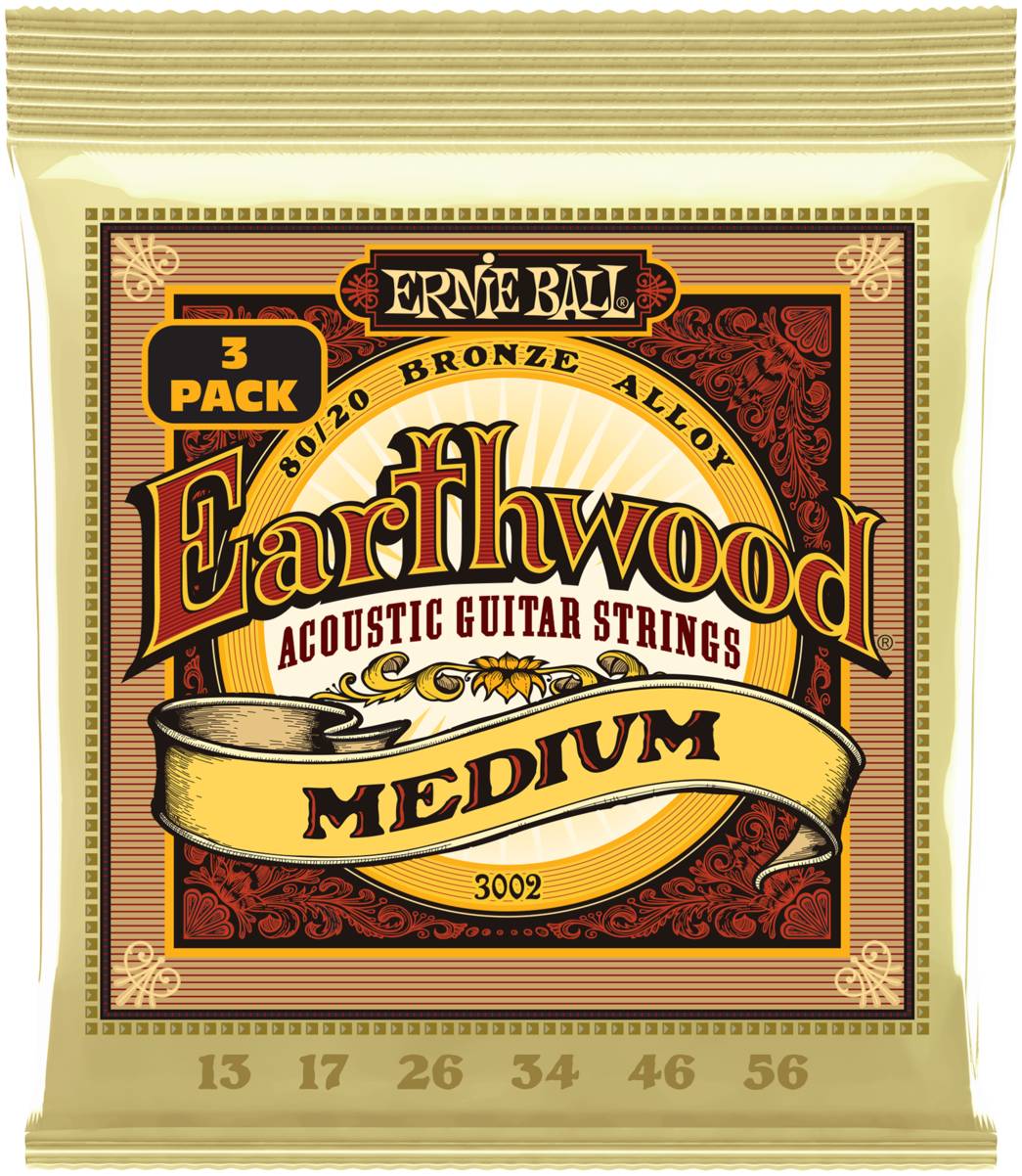 

Струны для акустической гитары ERNIE BALL 3002 Earthwood 80/20 Bronze Medium 3 Pack 13-56
