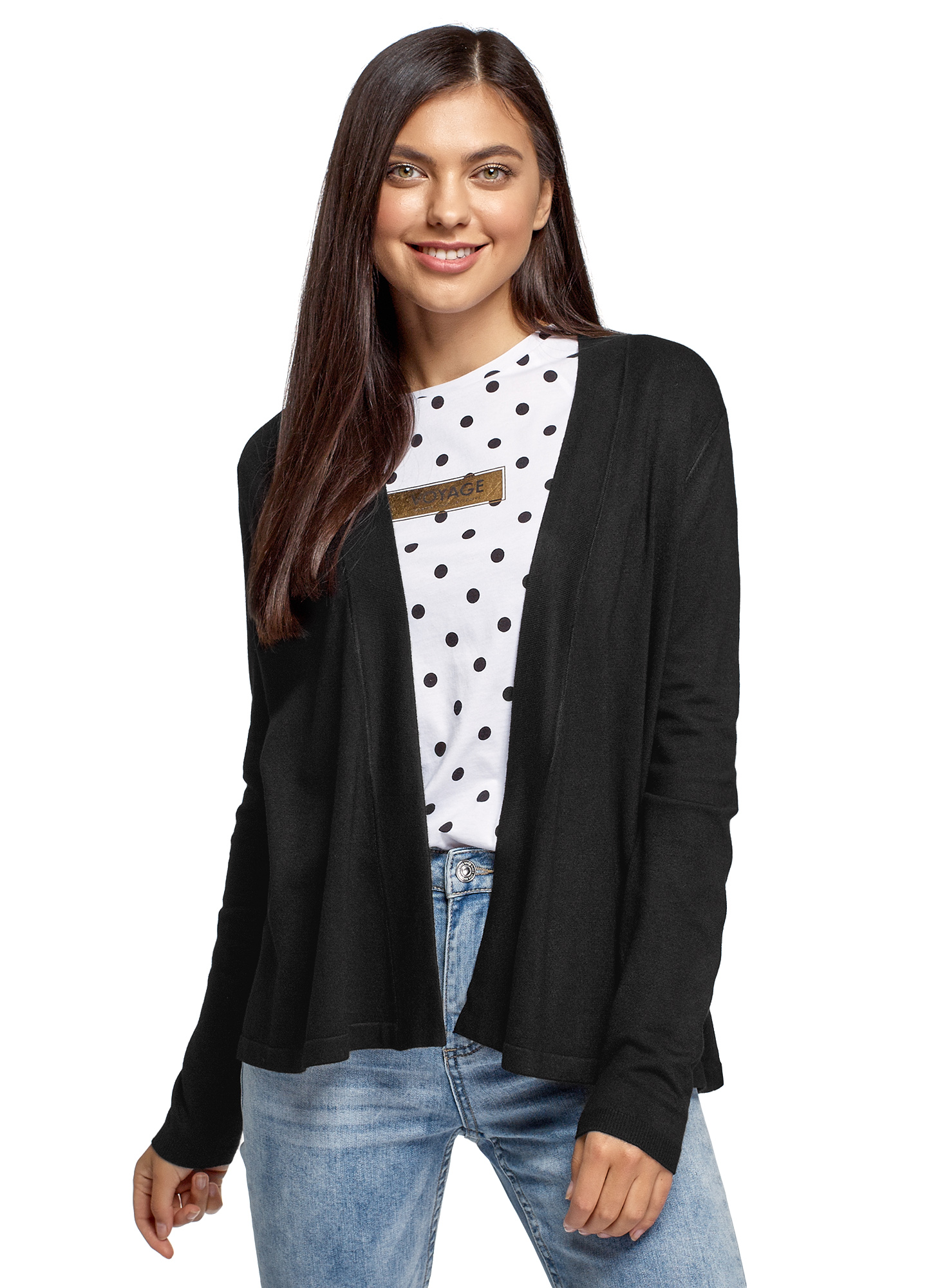 

Кардиган женский oodji 73212371-1B черный S, 73212371-1B