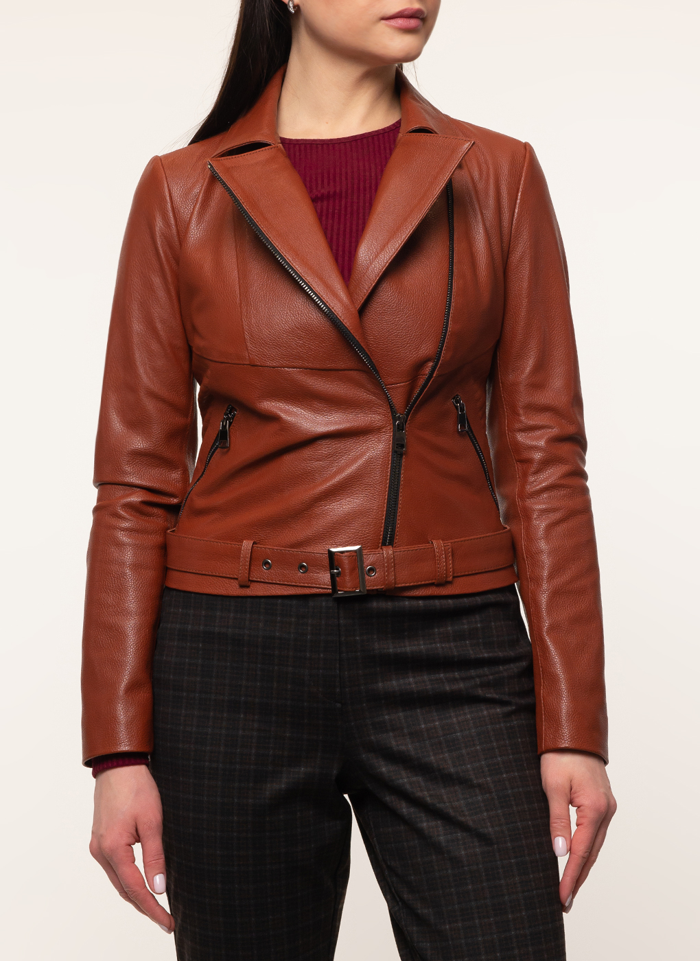 фото Кожаная куртка женская imperiafabrik 157757 коричневая 42