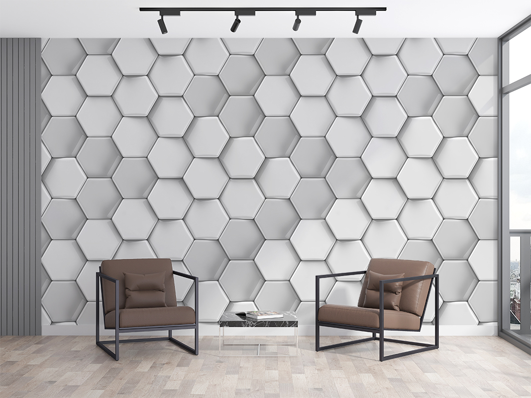 

Фотообои 3d на стену моющиеся MOBI DECOR "Новые соты №2" 3d рисунок в спальню, в гостиную, Серый, Новые соты - крошка