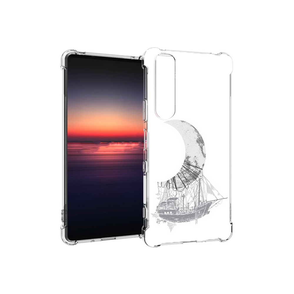 

Чехол MyPads Tocco для Sony Xperia 1 III черно белый корабль полумесяц (PT162368.229.684), Прозрачный, Tocco