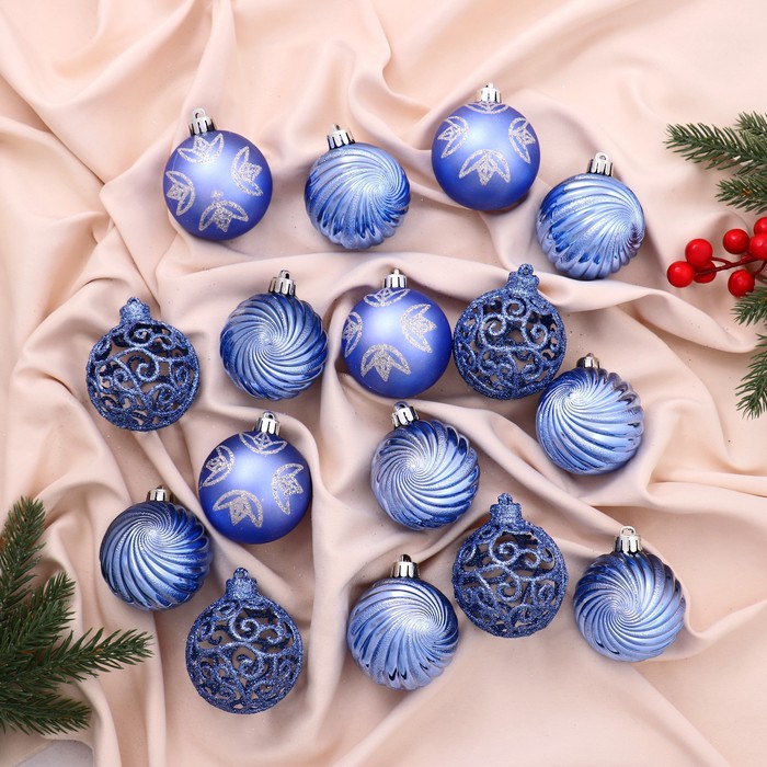 

Шар на ель Зимнее волшебство Руби узоры Р00012810 16 шт. синий, Руби узоры