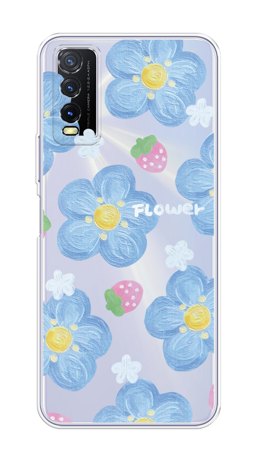 

Чехол на Vivo Y20 "Цветы и клубники", Прозрачный;голубой;белый, 263650-1