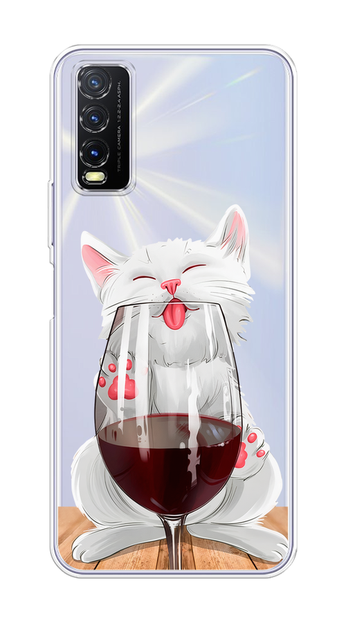 

Чехол на Vivo Y20 "Кот с бокалом", Прозрачный;белый;красный, 263650-1
