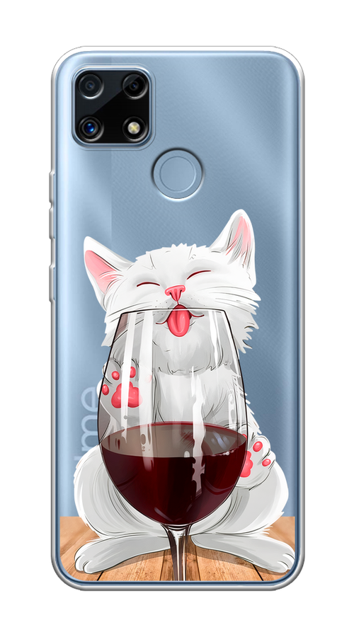 

Чехол на Realme C25/C25s "Кот с бокалом", Прозрачный;белый;красный, 256950-1