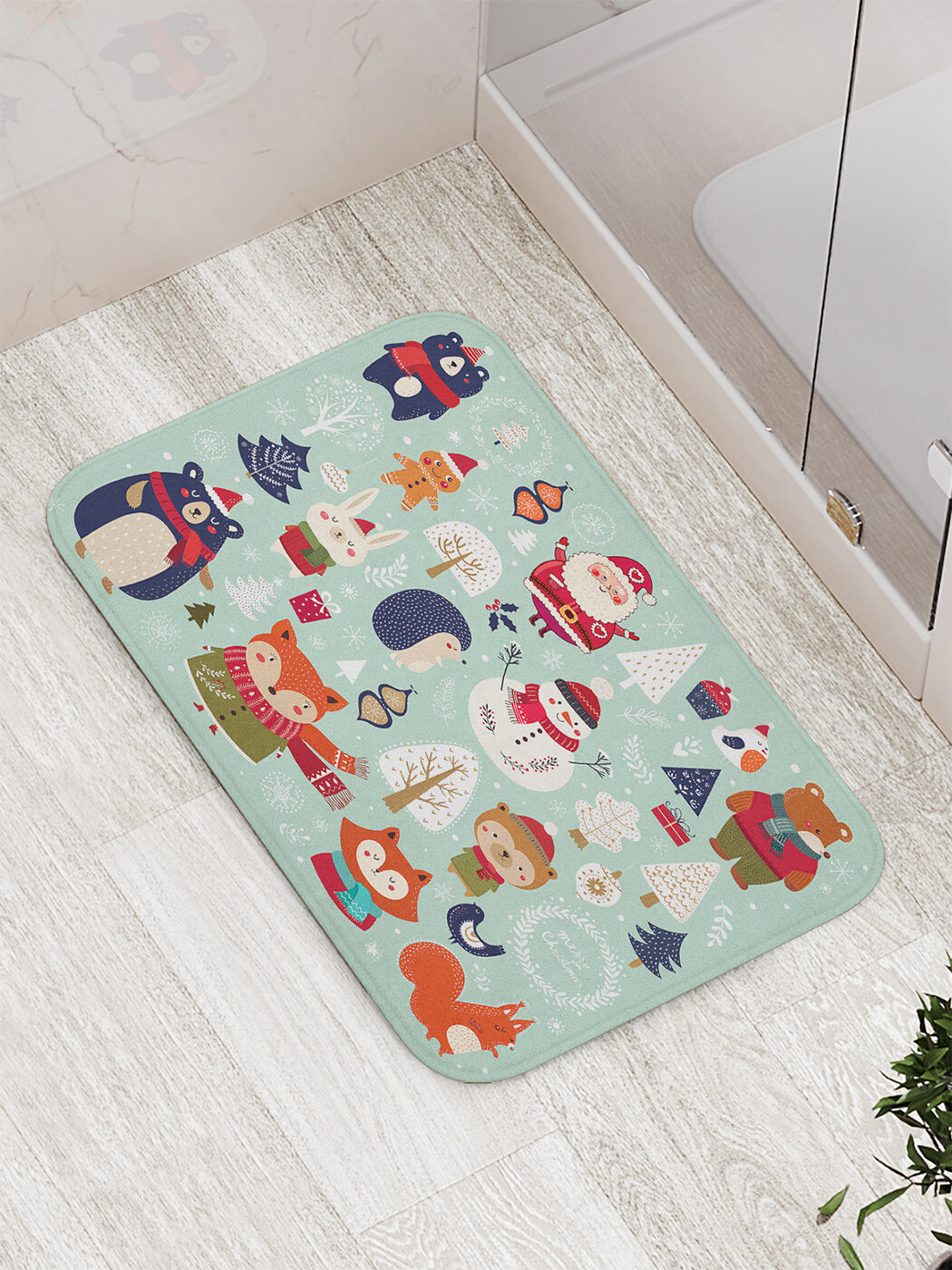

Коврик противоскользящий JoyArty "Новогодние зверюшки" для ванной, сауны, бассейна,77х52см, Новогодние зверюшки