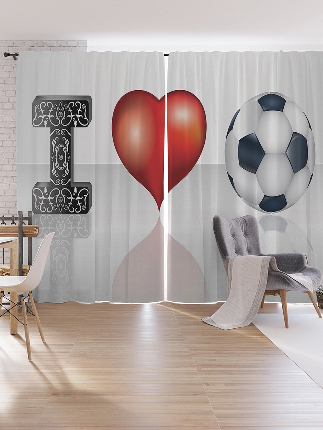 фото Шторы под лён joyarty "я люблю футбол", серия oxford delux, 340х265 см