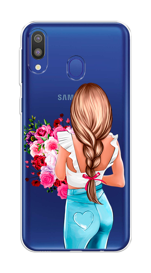 

Чехол на Samsung Galaxy M20 "Девушка с цветами", Коричневый;розовый;голубой, 27450-6