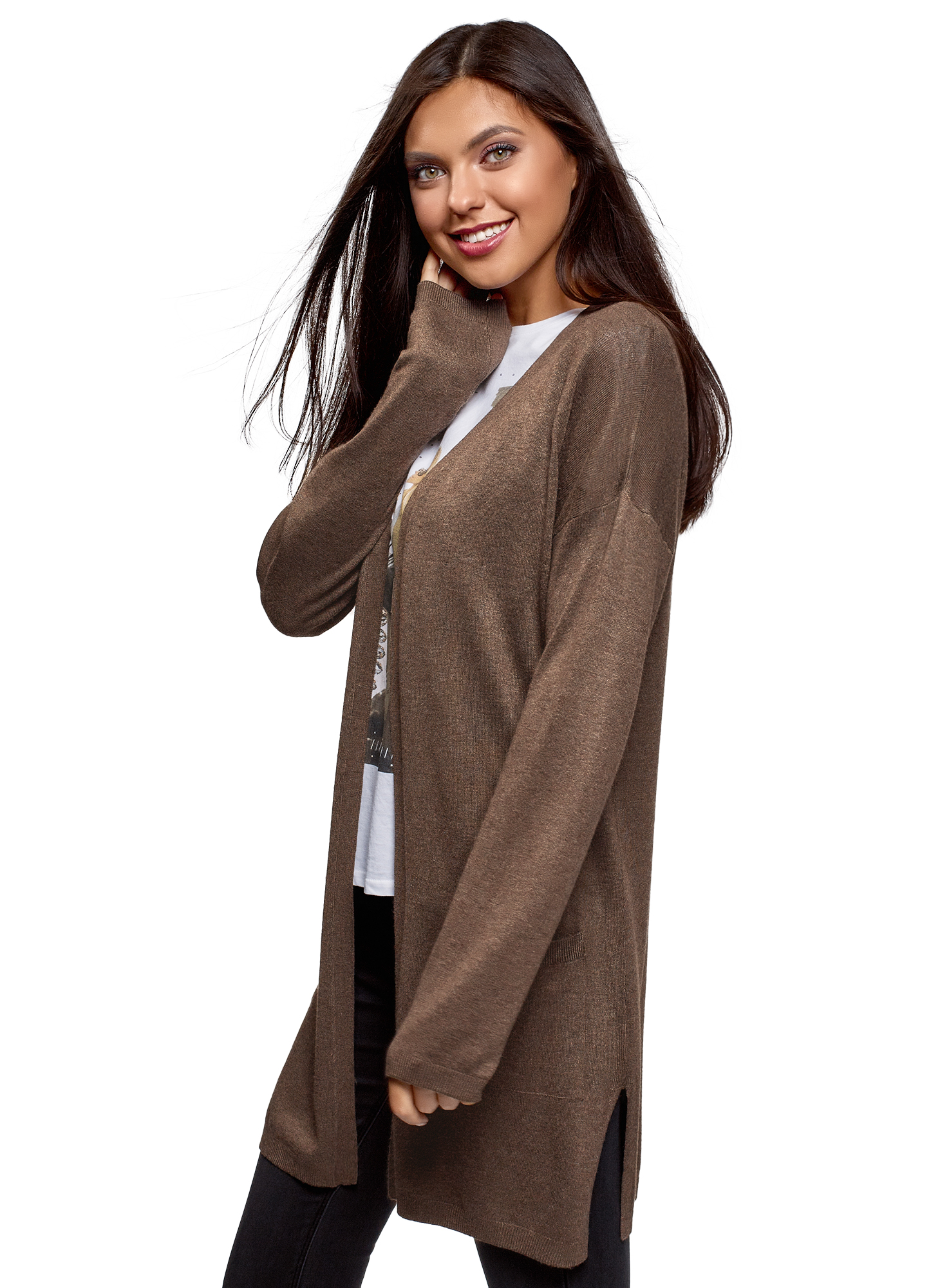 

Кардиган женский oodji 63212589 коричневый XS, 63212589