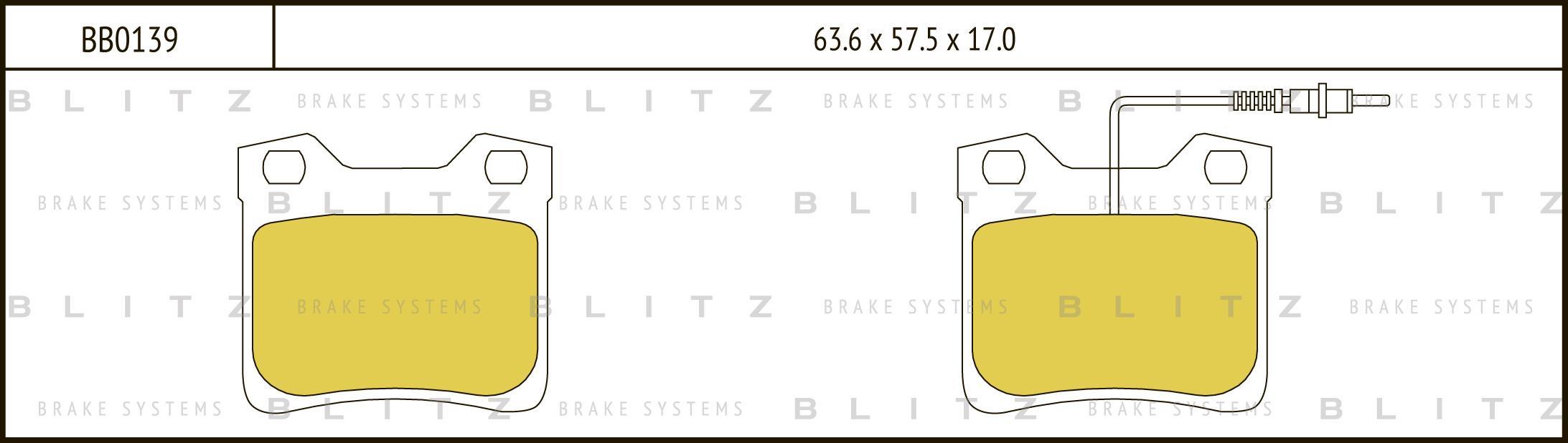 Тормозные колодки BLITZ задние с датчиком BB0139