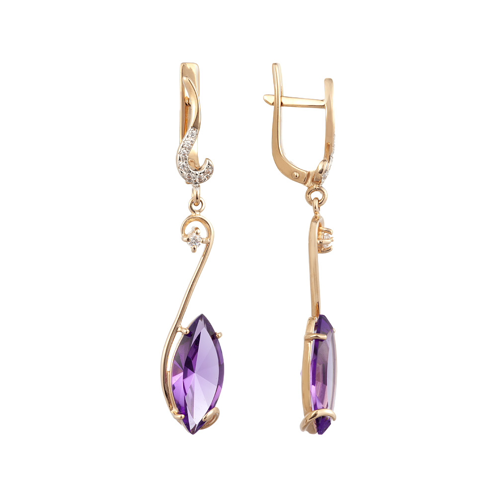 

Серьги подвески из красного золота ALORIS Серьги 067АКц, фианит/аметист, Серьги 067АКц