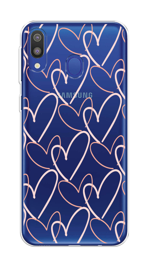 

Чехол на Samsung Galaxy M20 "Узор из сердечек", Розовый;бежевый, 27450-6