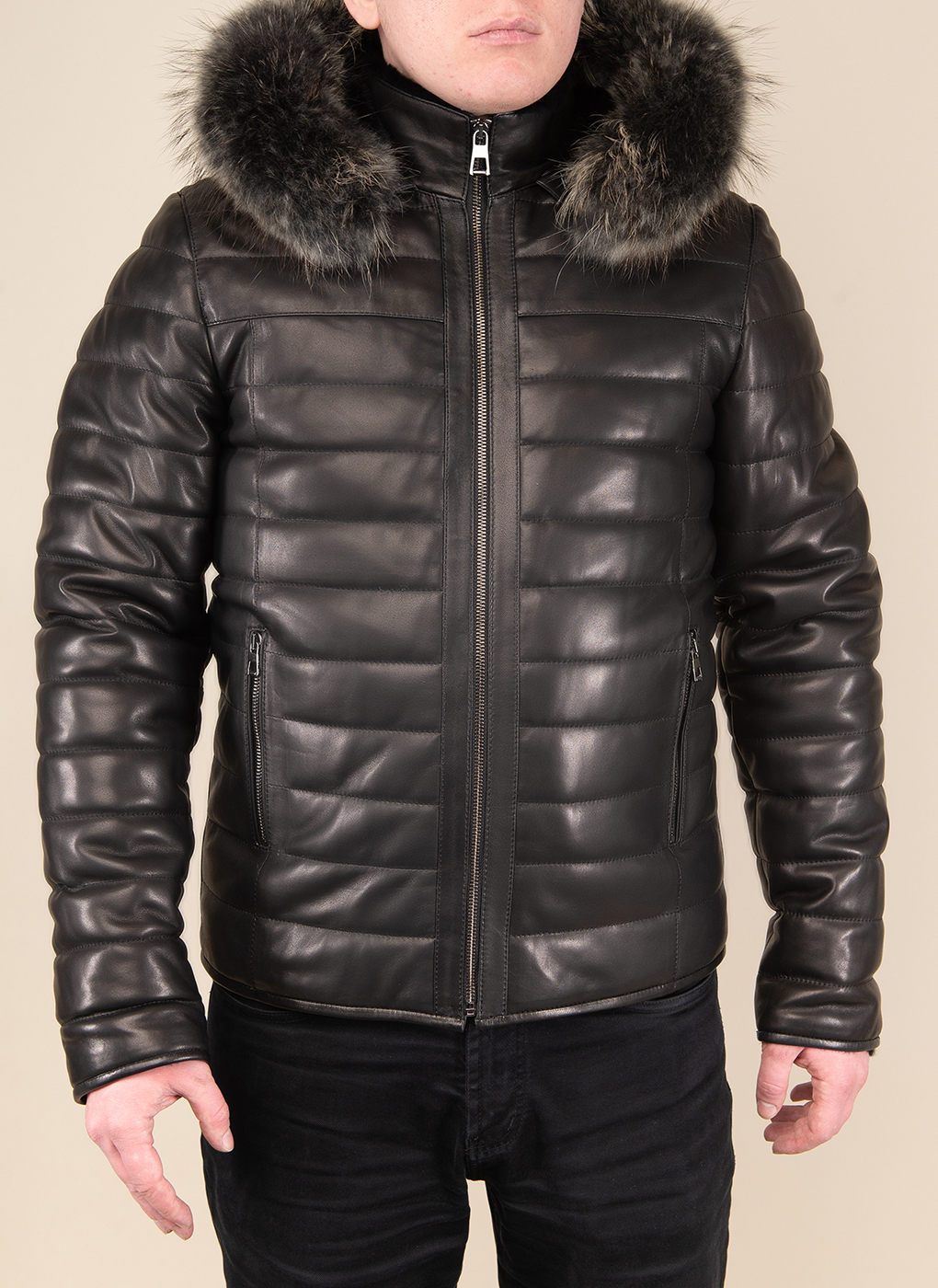 фото Кожаная куртка мужская ennur 154295 черная 60