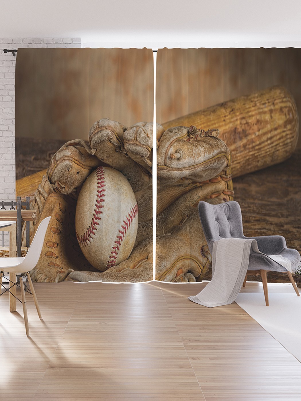 фото Шторы под лён joyarty "бейсбольная перчатка", серия oxford delux, 340х265 см