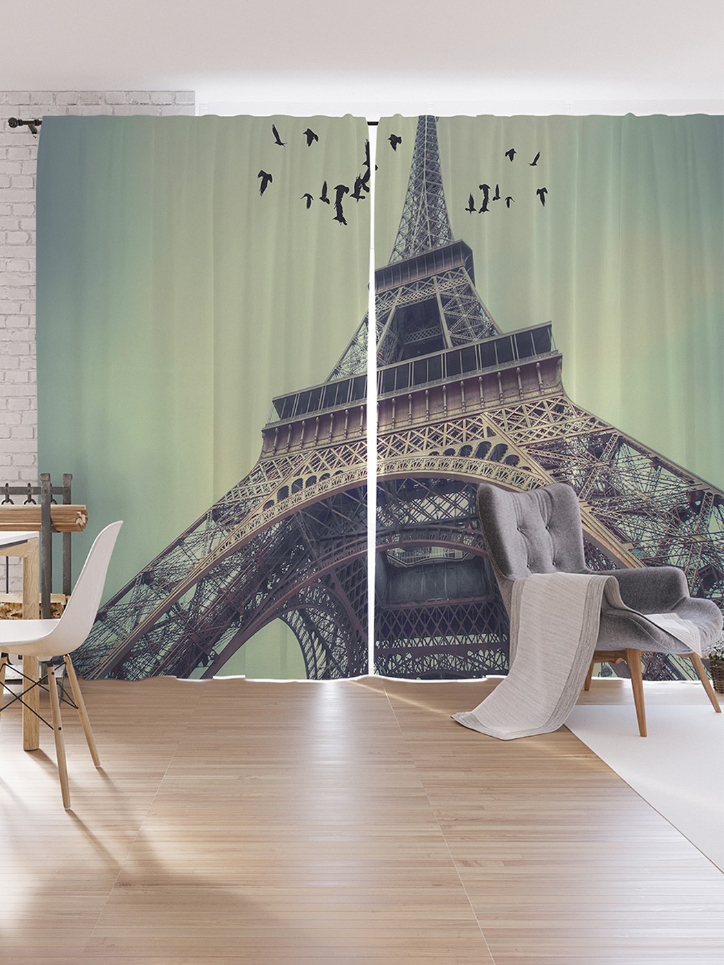 фото Шторы под лён joyarty "парижские птицы", серия oxford delux, 340х265 см