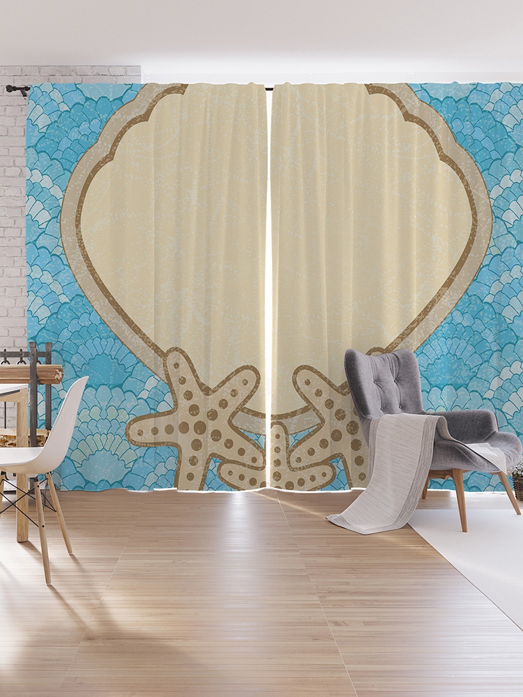 

Шторы под лён JoyArty "Ракушка и морские звезды", серия Oxford DeLux, 340х265 см, Ракушка и морские звезды