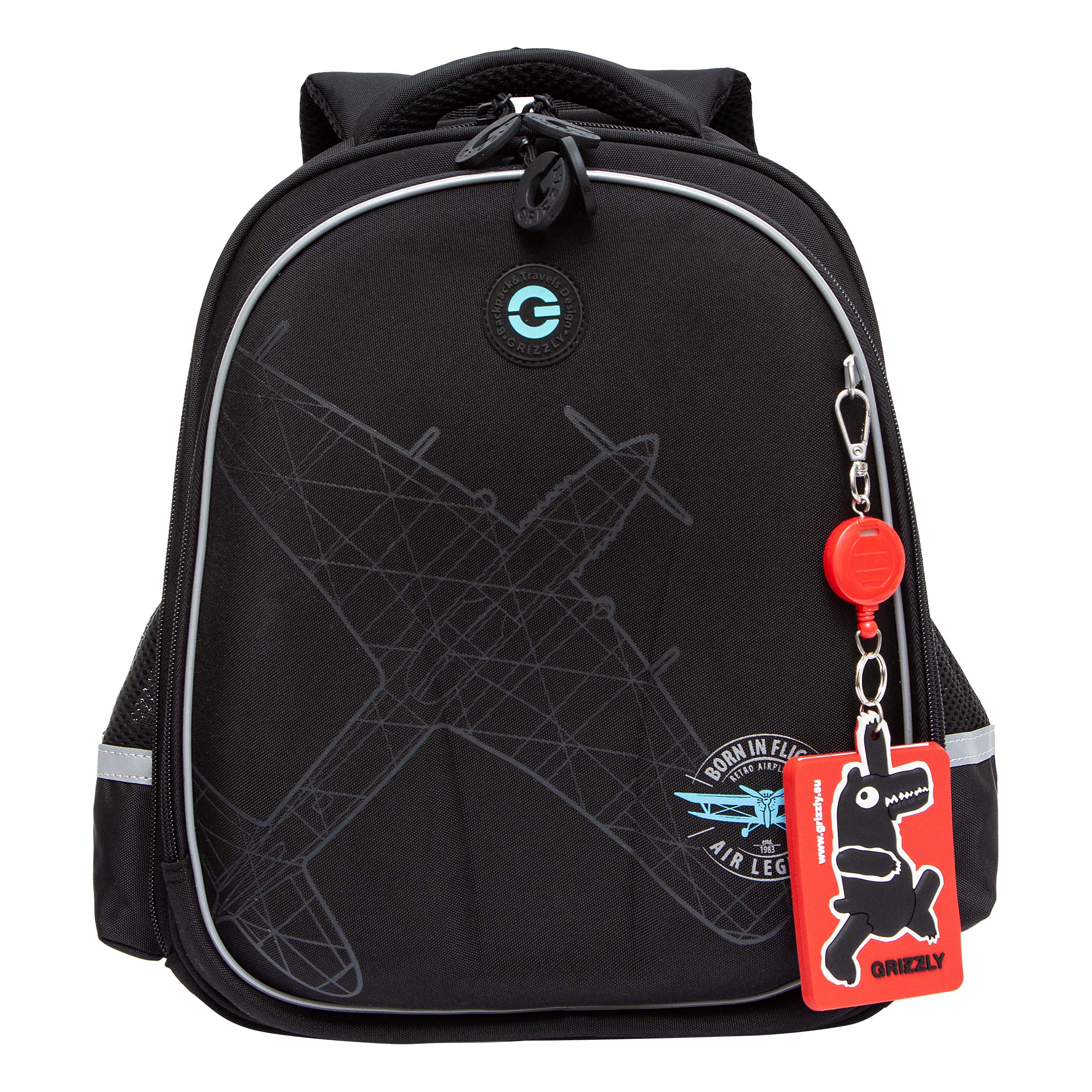 Ранец школьный формованный GRIZZLY RAz-487-73 с анатомической спинкой черный небесный 11340₽