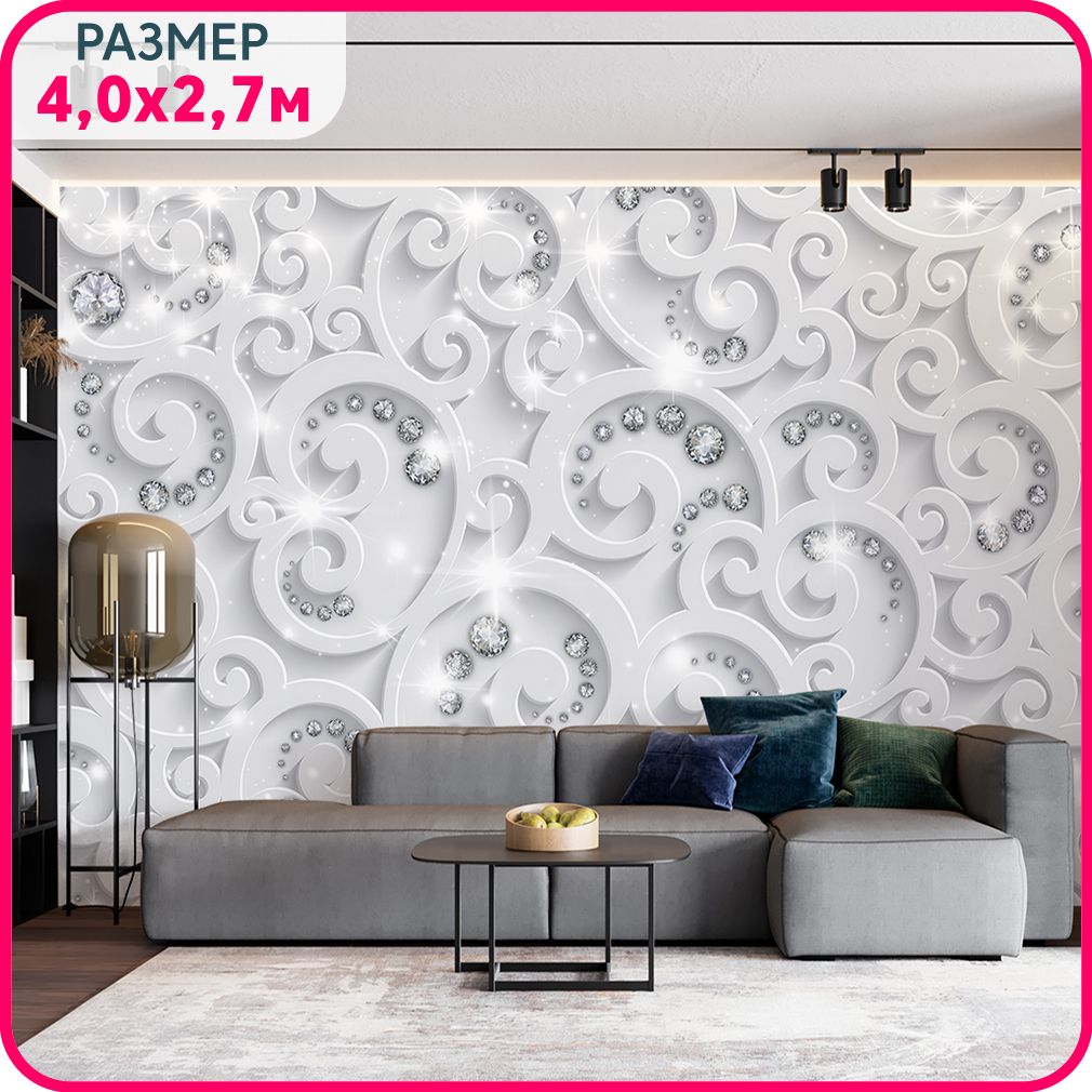 

MOBI DECOR / Фотообои 3d "Бриллианты в узорах" 400x270 см / фото обои моющиеся на стену в, Белый, Новые соты - крошка