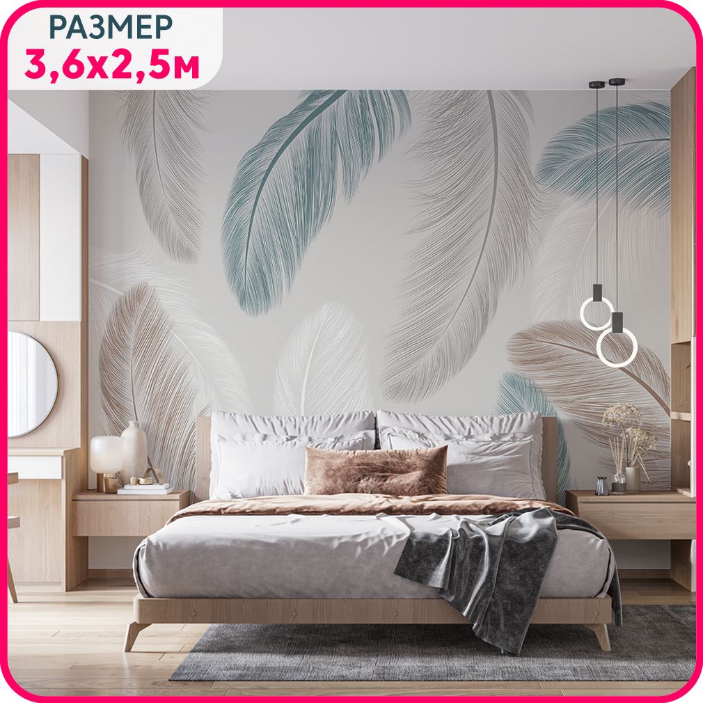 

MOBI DECOR / Фотообои "Листья пальмы" 360x250 см / фото оюои в гостиную, в спальню и на ку, Синий;белый, Пальмовый бриз - крошка