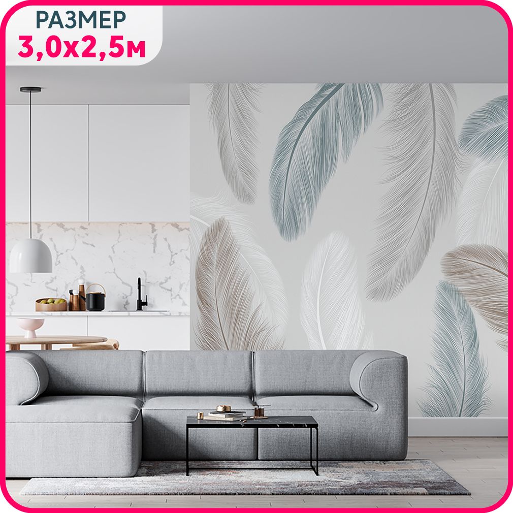 

MOBI DECOR / Фотообои "Листья пальмы" 300x250 см / фото оюои в гостиную, в спальню и на ку, Синий;белый, Пальмовый бриз - крошка