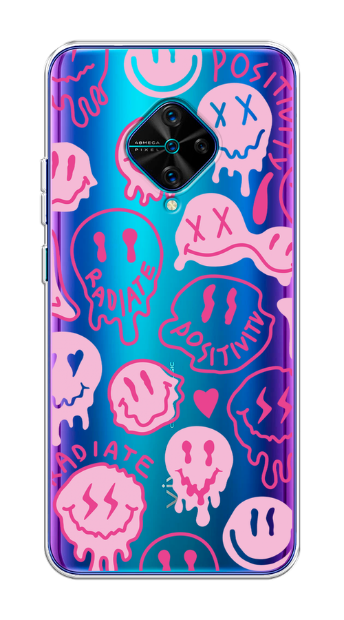 

Чехол на Vivo V17/Y9s "Галлюциногенные смайлики", Прозрачный;розовый, 261550-1