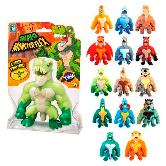 Игрушка MONSTER FLEX DINO, тянущиеся фигурки 14см, 14 видов в ассорт. 1Toy Т22691