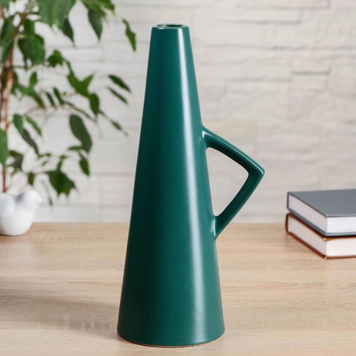 

Ваза керамика настольная "Беата"с ручкой, 3х10х29 см, зелёный