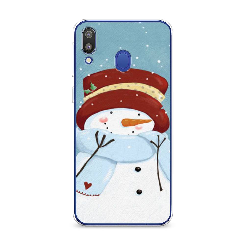 

Чехол на Samsung Galaxy M20 "Застенчивый снеговик", Голубой;белый;красный, 27450-5