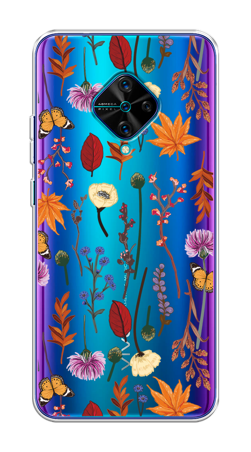 

Чехол на Vivo V17/Y9s "Orange Purple flowers", Оранжевый;красный;розовый;желтый;прозрачный, 261550-1