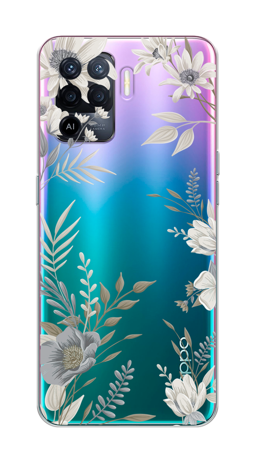 

Чехол на Oppo Reno 5 Lite "Цветы сепия", Серый;прозрачный;зеленый;белый, 255150-1