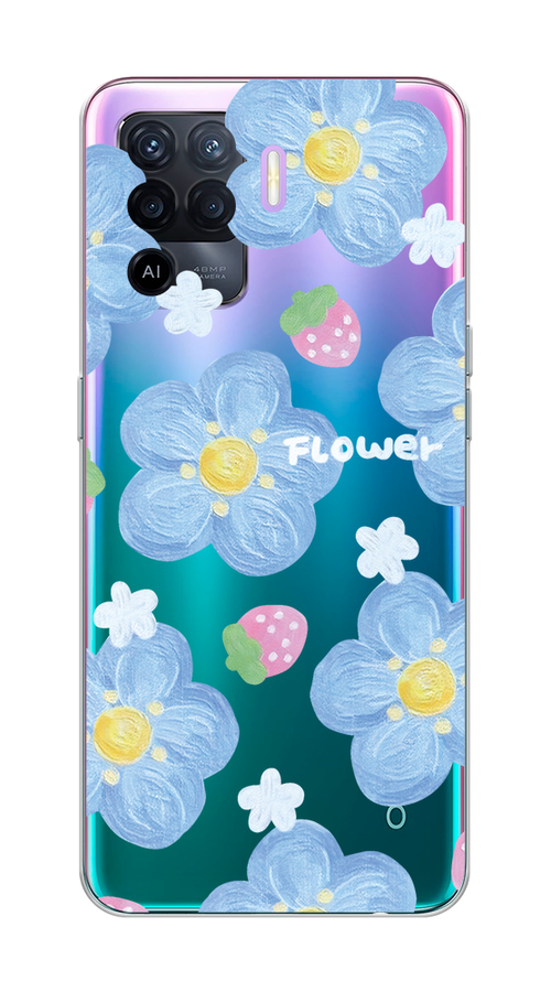 

Чехол на Oppo Reno 5 Lite "Цветы и клубники", Прозрачный;голубой;белый, 255150-1
