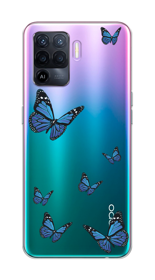 

Чехол на Oppo Reno 5 Lite "Blue butterflies", Синий;черный, 255150-1