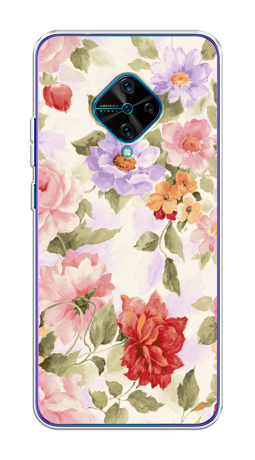 

Чехол на Vivo V17/Y9s "Акварельные пионы", Розовый;бежевый, 261550-1