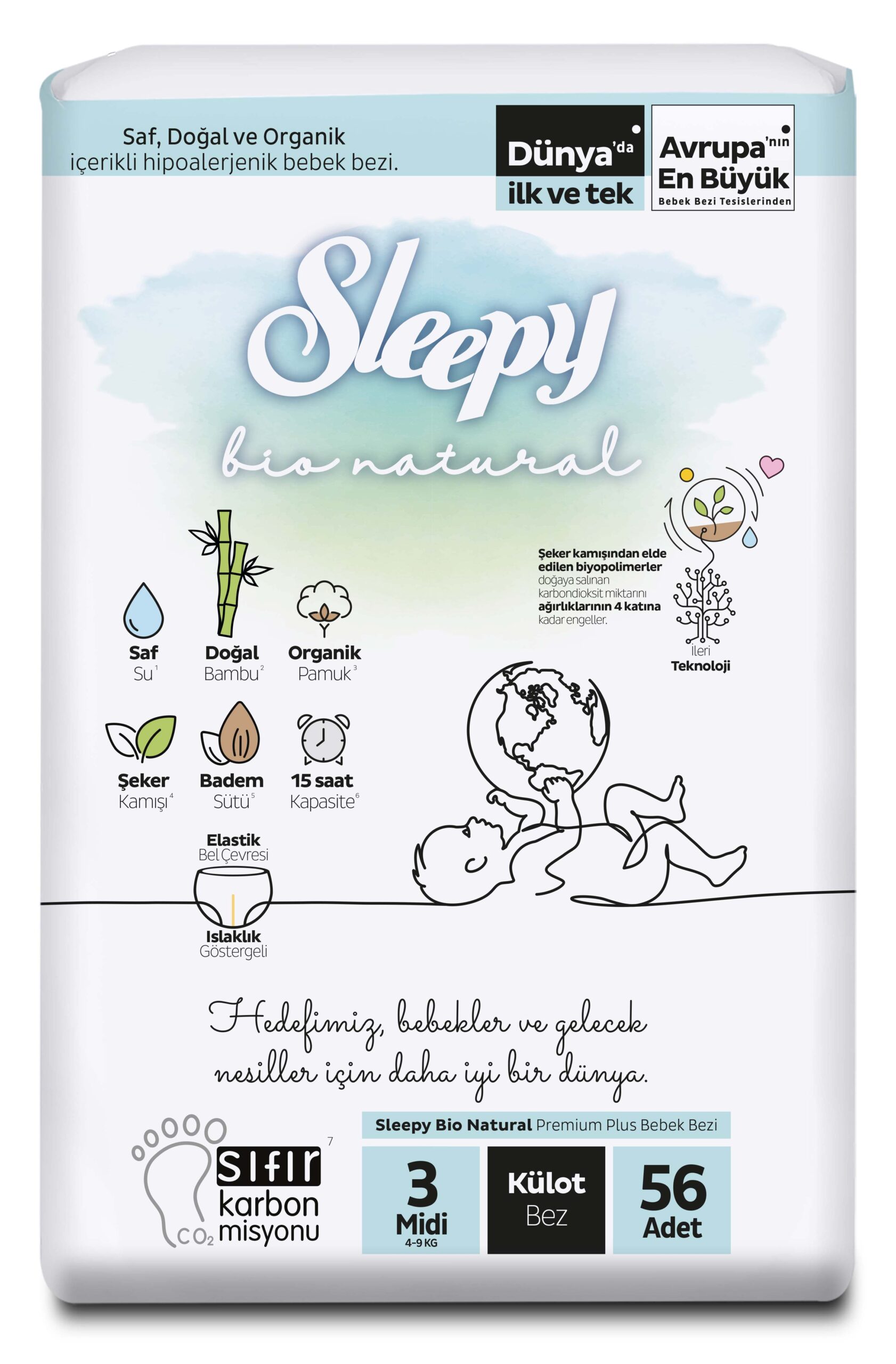 Детские подгузники-трусики Sleepy Турция bio natural №3 4-9кг 56 шт