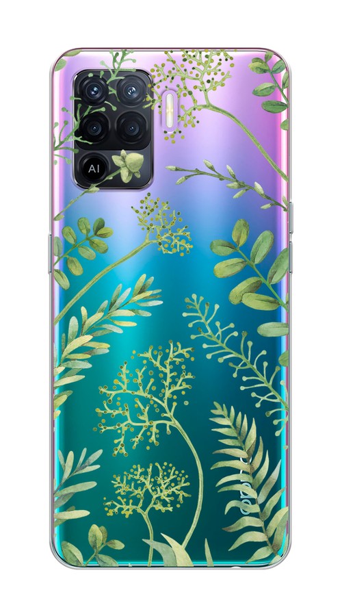 

Чехол на Oppo Reno 5 Lite "Green Leaves", Зеленый;прозрачный, 255150-1